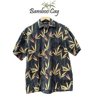 Bamboo Cay Men's Black Tropical Vacation Shirt Button Up Short Sleeve size Small